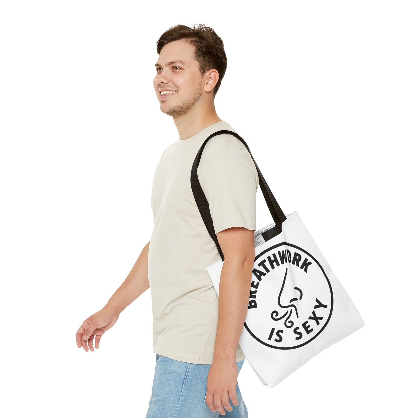 "Breathwork is Sexy" Motivational Tote Bag, Gym Carryall, Workout Bag, Reusable Shopping Tote, Eco-Friendly Reusable Bag, Challenge Every System Bag