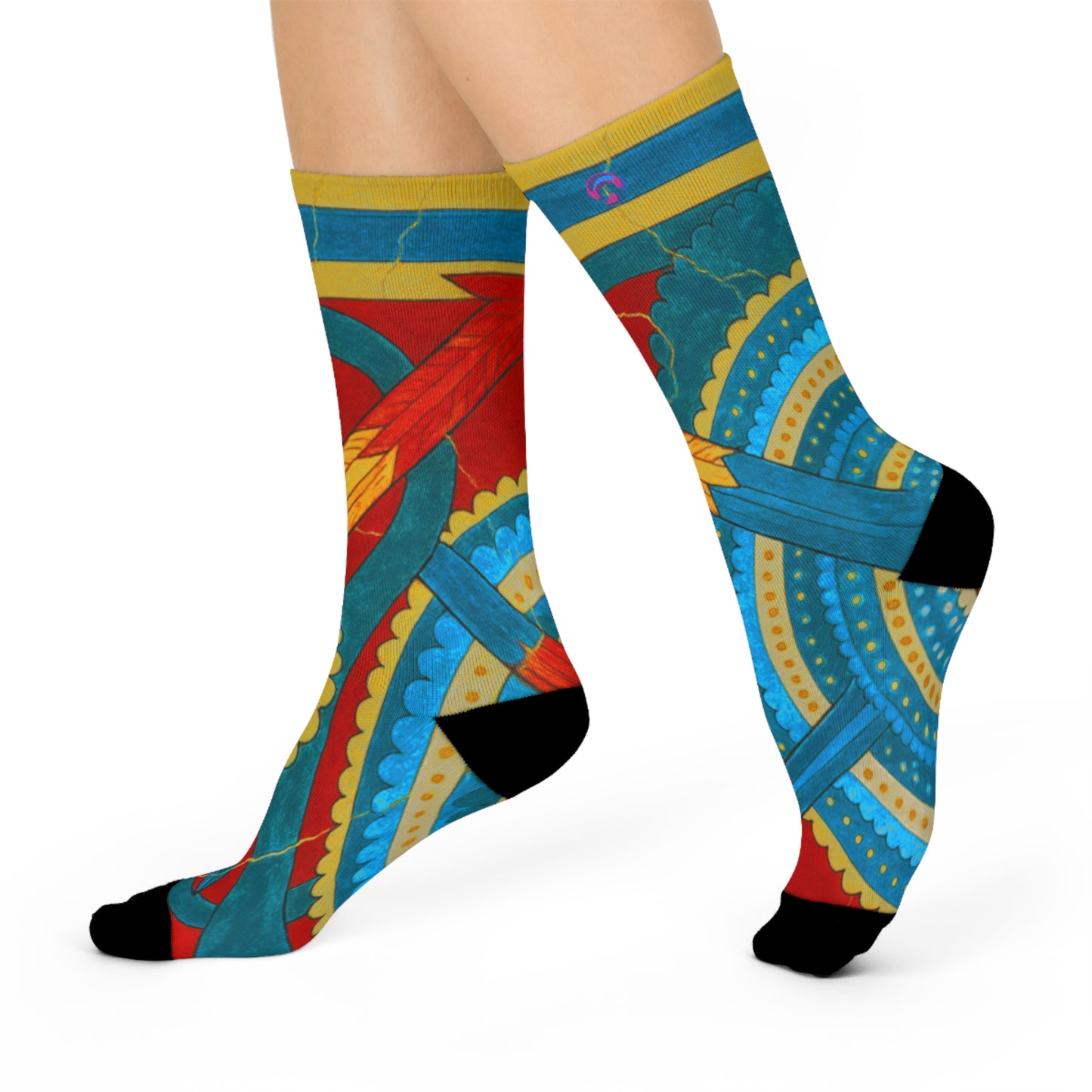 Crew Socks Sacred Design with Mathematical Code Feathers and Medicine Wheels