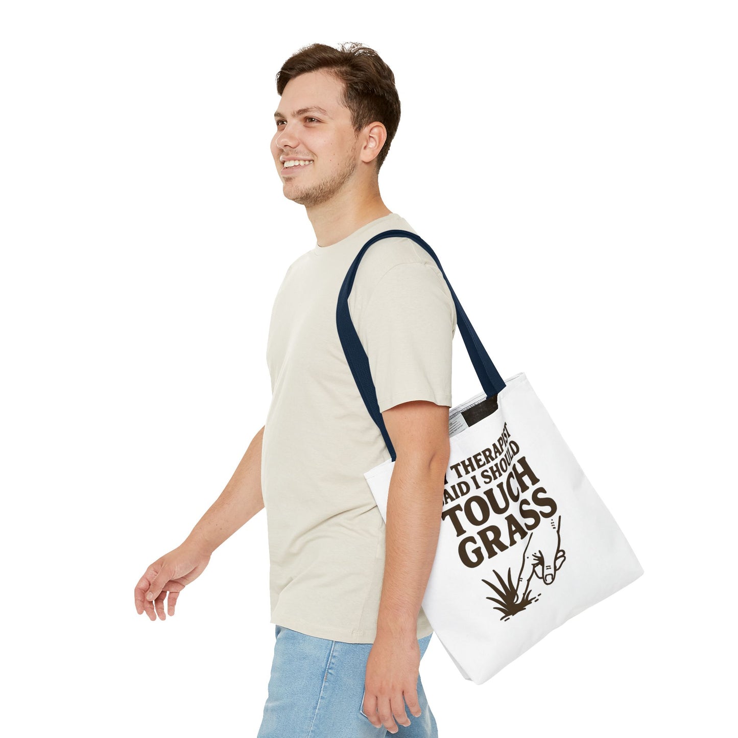"Touch Grass" Motivational Tote Bag, Gym Carryall, Workout Bag, Reusable Shopping Tote, Eco-Friendly Reusable Bag, Challenge Every System Bag