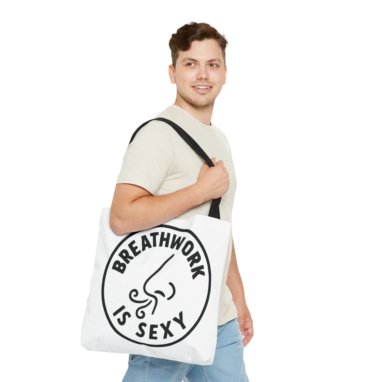 "Breathwork is Sexy" Motivational Tote Bag, Gym Carryall, Workout Bag, Reusable Shopping Tote, Eco-Friendly Reusable Bag, Challenge Every System Bag