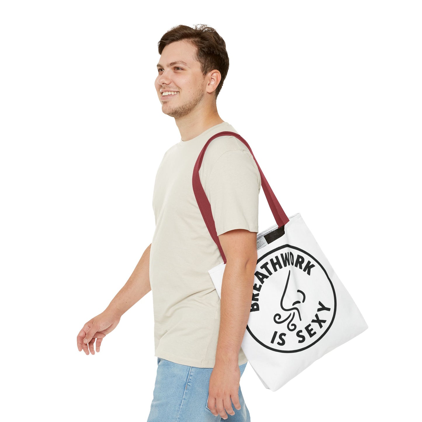 "Breathwork is Sexy" Motivational Tote Bag, Gym Carryall, Workout Bag, Reusable Shopping Tote, Eco-Friendly Reusable Bag, Challenge Every System Bag