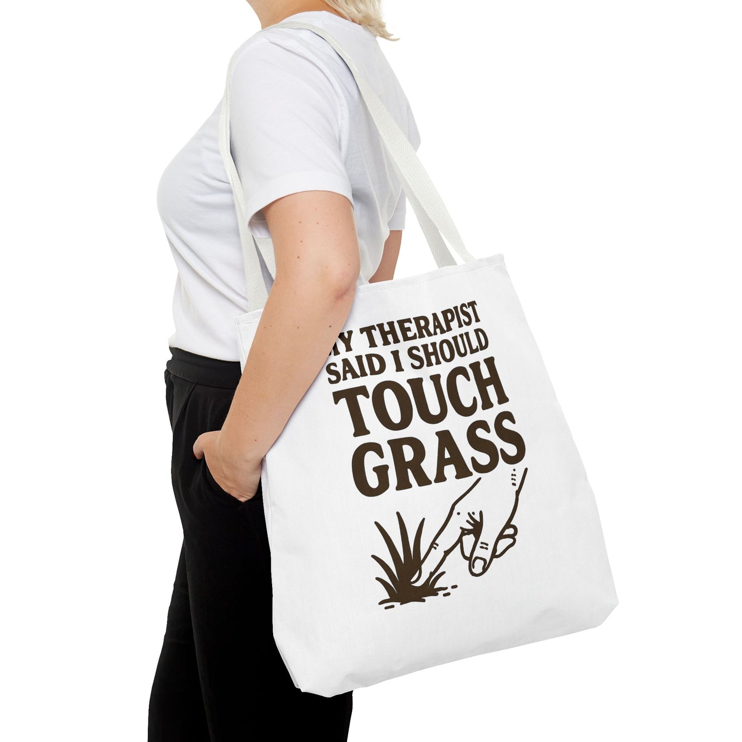 "Touch Grass" Motivational Tote Bag, Gym Carryall, Workout Bag, Reusable Shopping Tote, Eco-Friendly Reusable Bag, Challenge Every System Bag