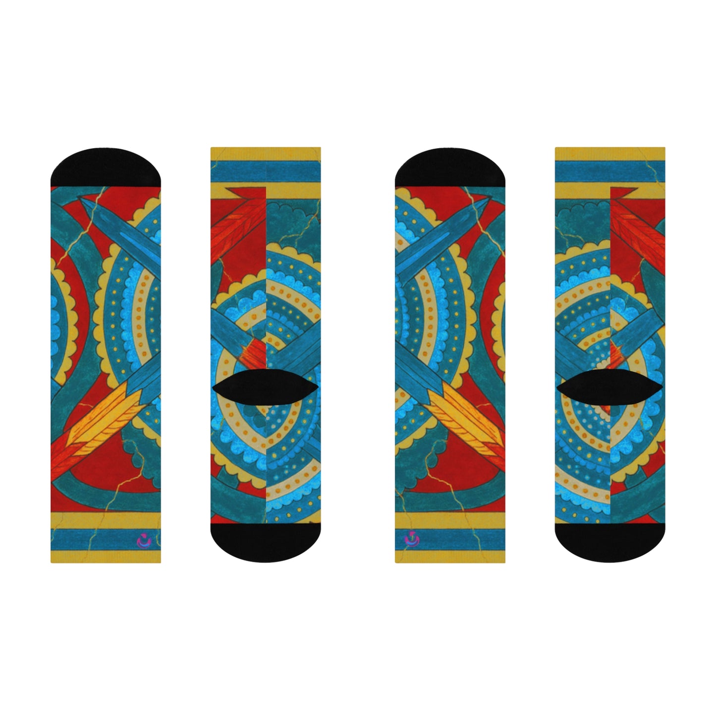 Crew Socks Sacred Design with Mathematical Code Feathers and Medicine Wheels