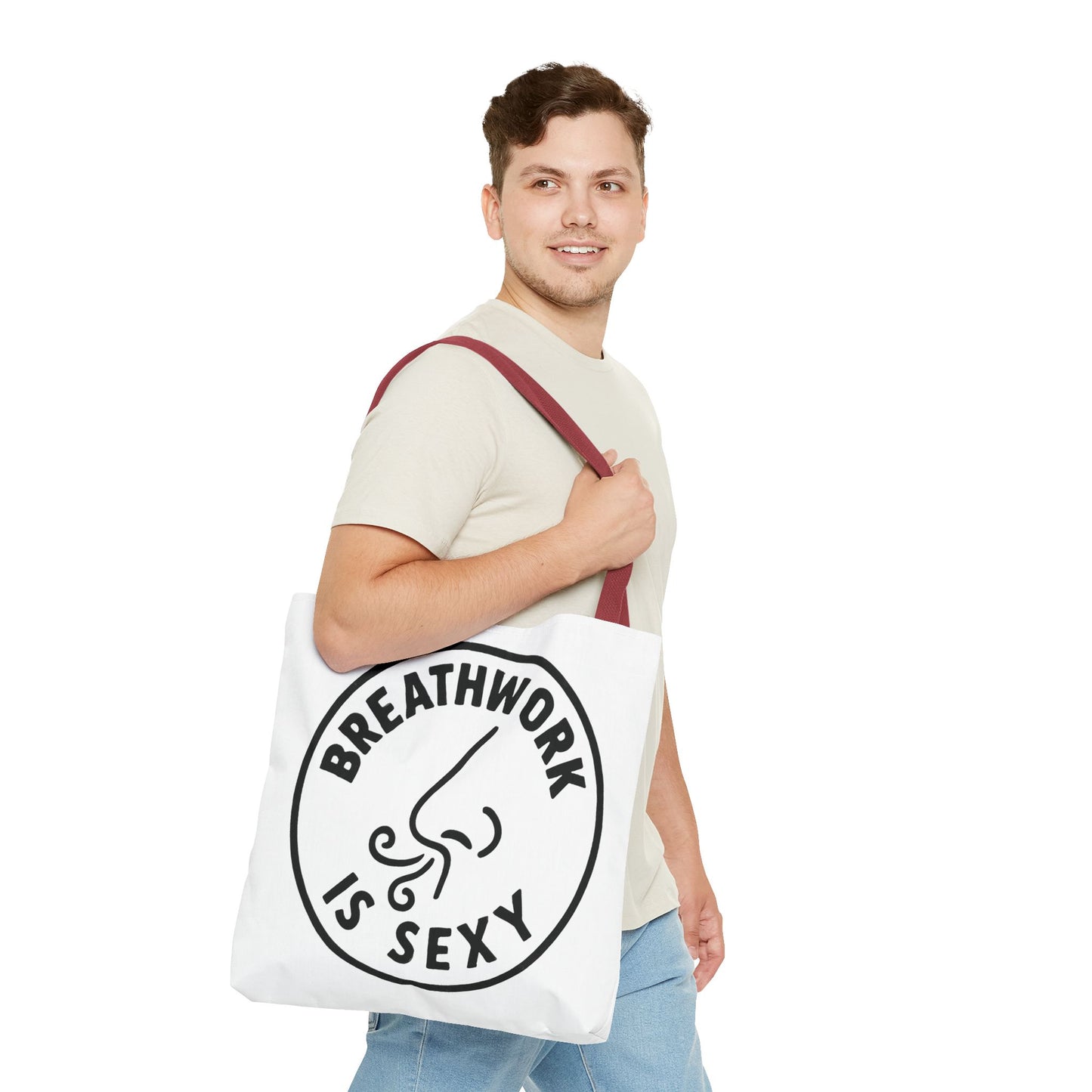 "Breathwork is Sexy" Motivational Tote Bag, Gym Carryall, Workout Bag, Reusable Shopping Tote, Eco-Friendly Reusable Bag, Challenge Every System Bag