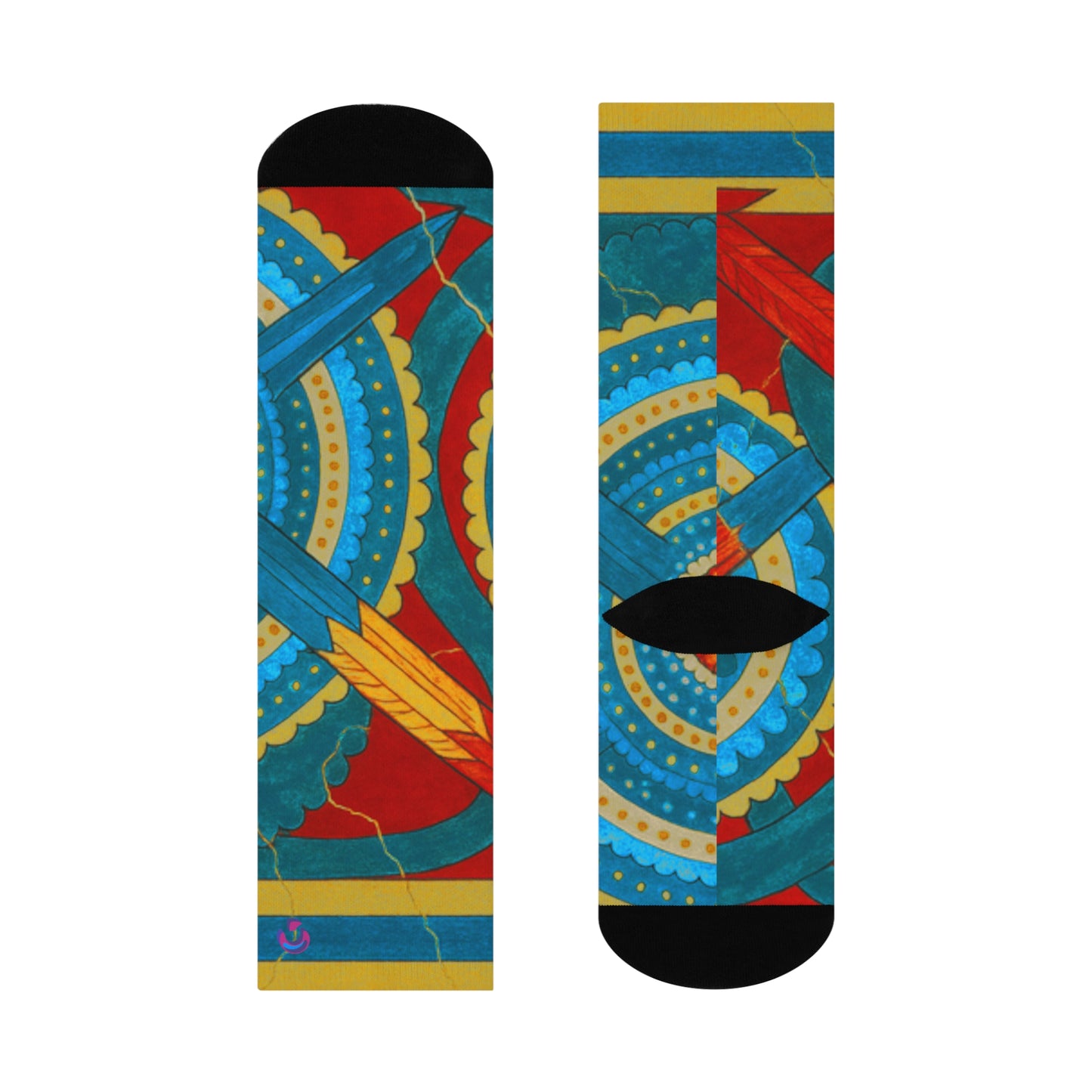 Crew Socks Sacred Design with Mathematical Code Feathers and Medicine Wheels