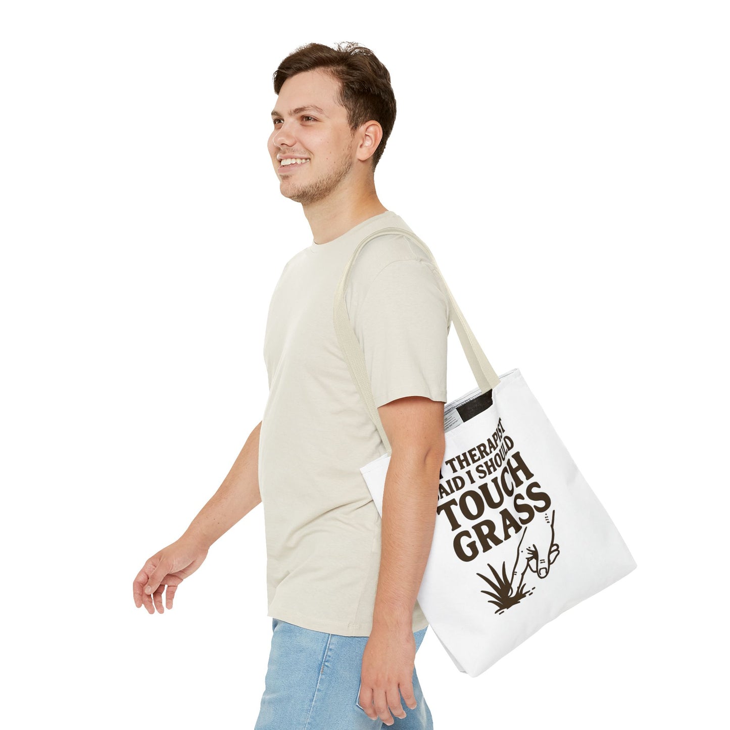 "Touch Grass" Motivational Tote Bag, Gym Carryall, Workout Bag, Reusable Shopping Tote, Eco-Friendly Reusable Bag, Challenge Every System Bag