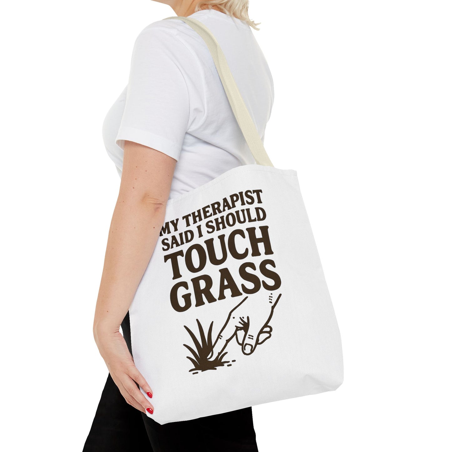 "Touch Grass" Motivational Tote Bag, Gym Carryall, Workout Bag, Reusable Shopping Tote, Eco-Friendly Reusable Bag, Challenge Every System Bag