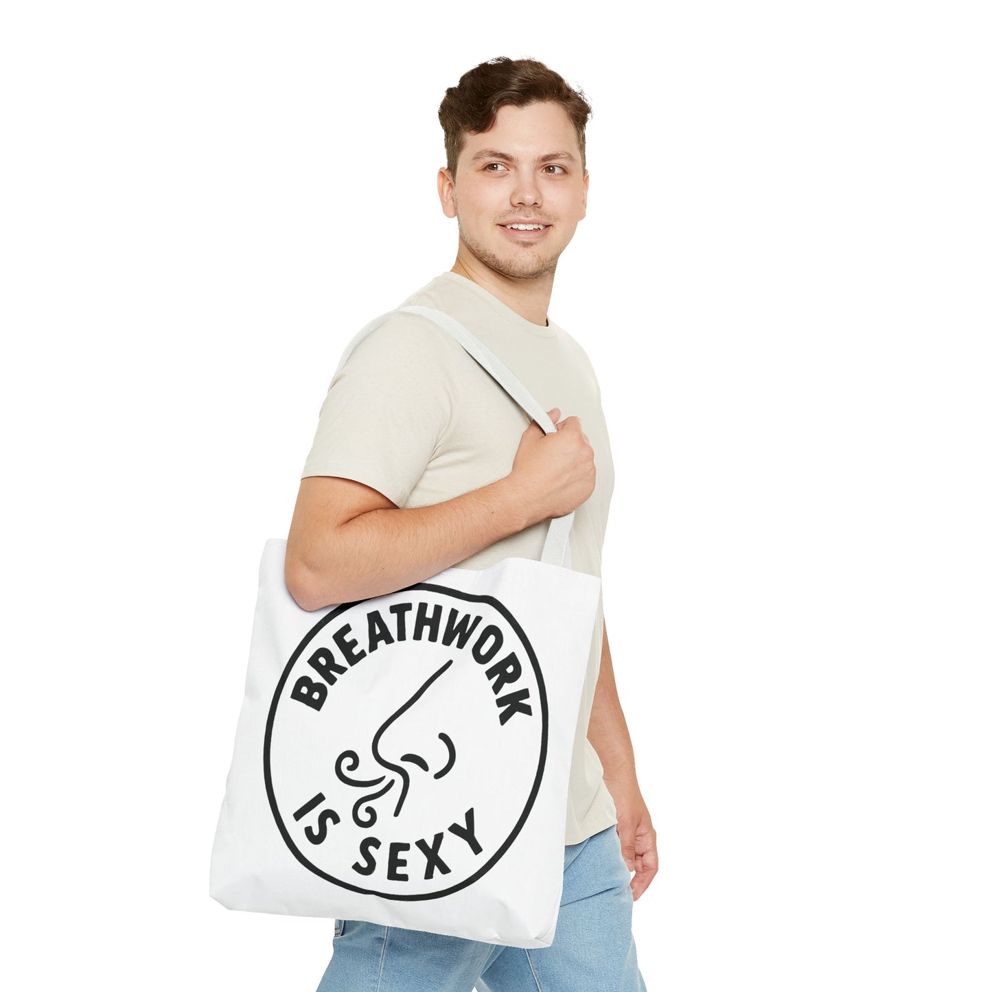"Breathwork is Sexy" Motivational Tote Bag, Gym Carryall, Workout Bag, Reusable Shopping Tote, Eco-Friendly Reusable Bag, Challenge Every System Bag