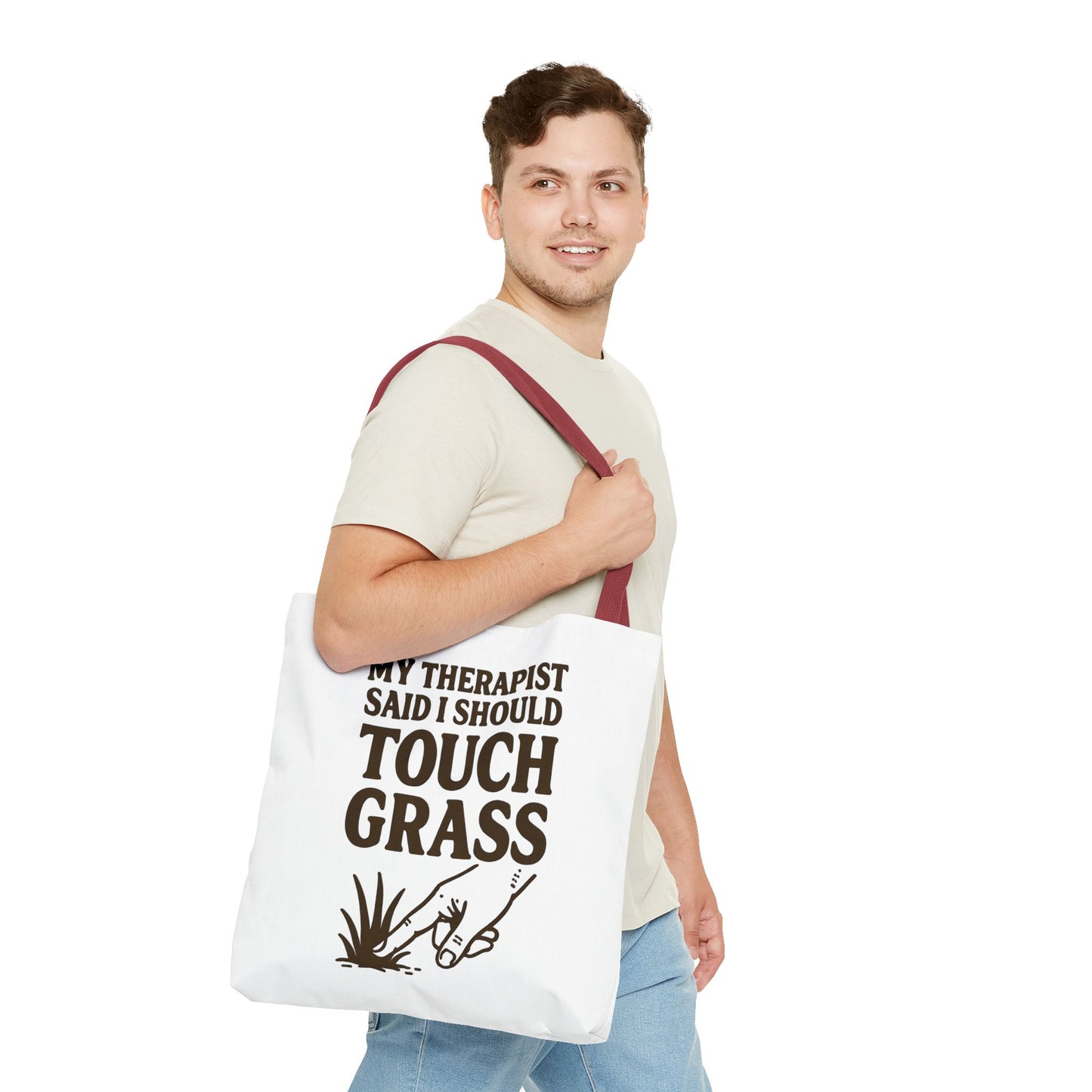 "Touch Grass" Motivational Tote Bag, Gym Carryall, Workout Bag, Reusable Shopping Tote, Eco-Friendly Reusable Bag, Challenge Every System Bag