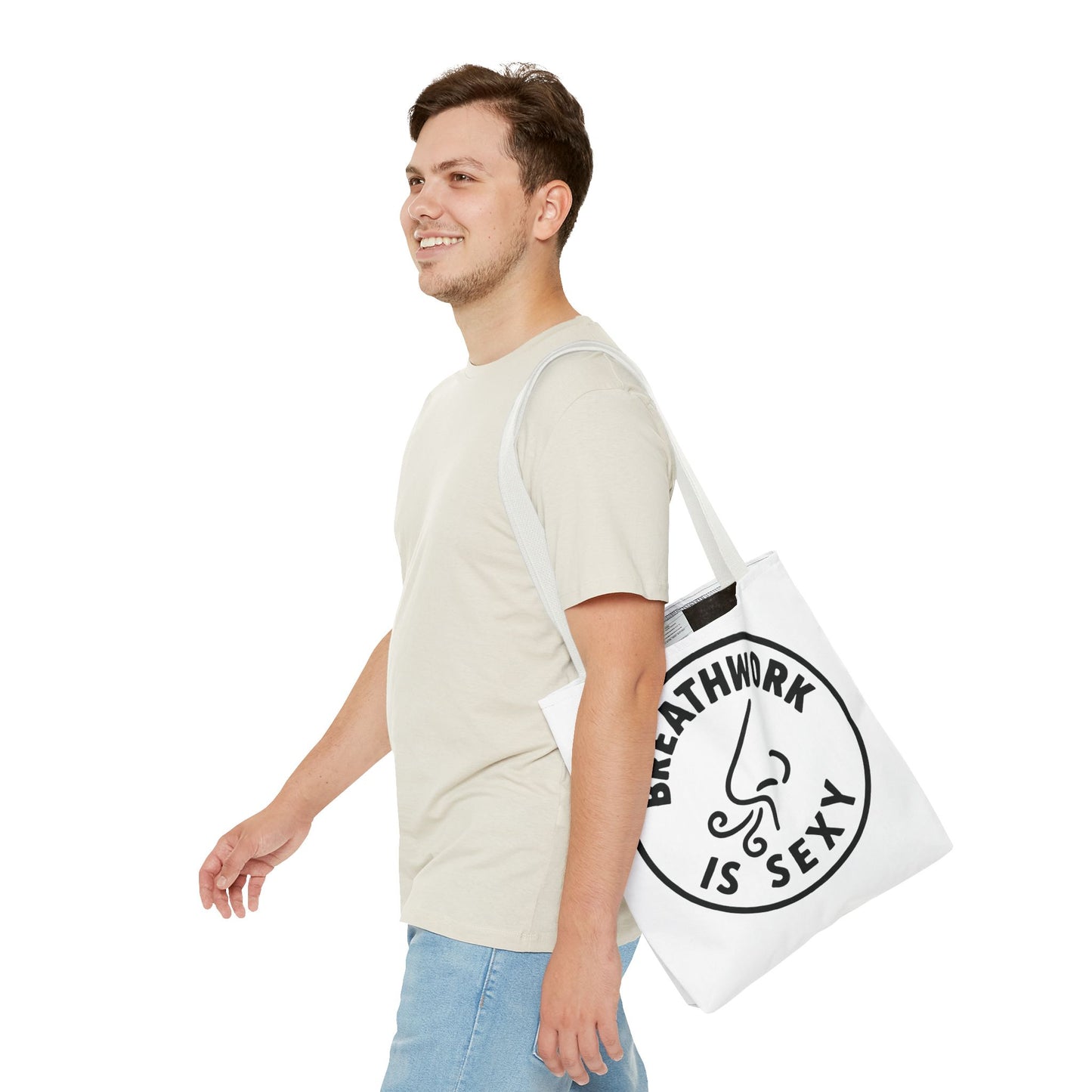 "Breathwork is Sexy" Motivational Tote Bag, Gym Carryall, Workout Bag, Reusable Shopping Tote, Eco-Friendly Reusable Bag, Challenge Every System Bag