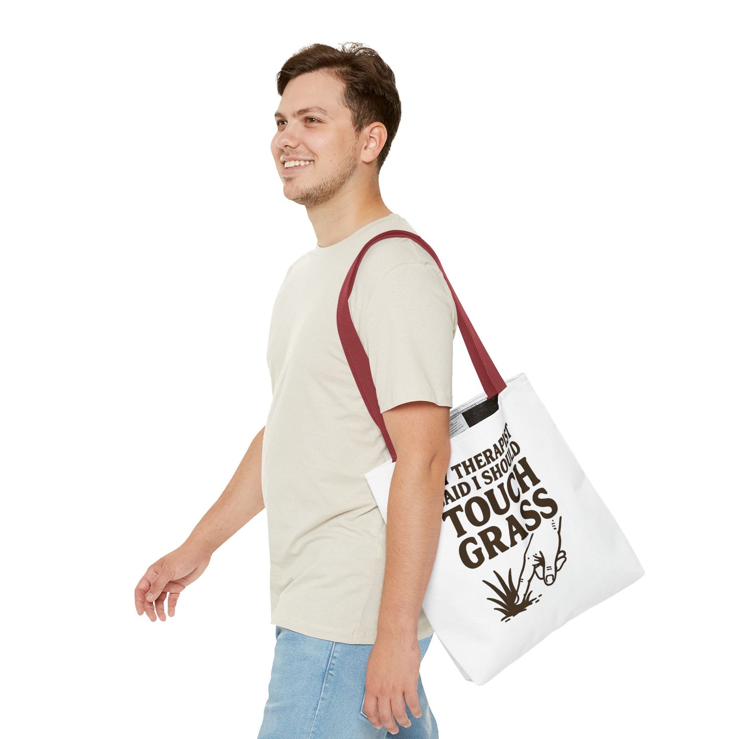 "Touch Grass" Motivational Tote Bag, Gym Carryall, Workout Bag, Reusable Shopping Tote, Eco-Friendly Reusable Bag, Challenge Every System Bag