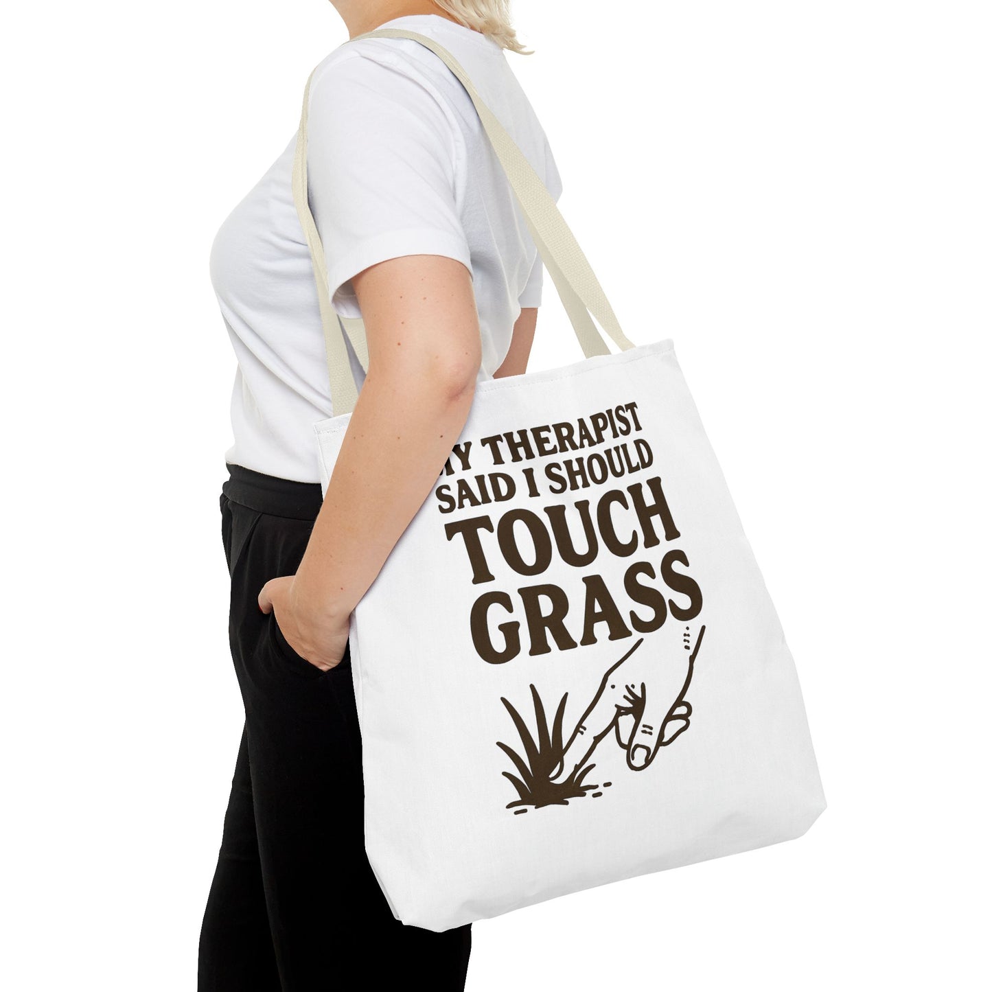 "Touch Grass" Motivational Tote Bag, Gym Carryall, Workout Bag, Reusable Shopping Tote, Eco-Friendly Reusable Bag, Challenge Every System Bag