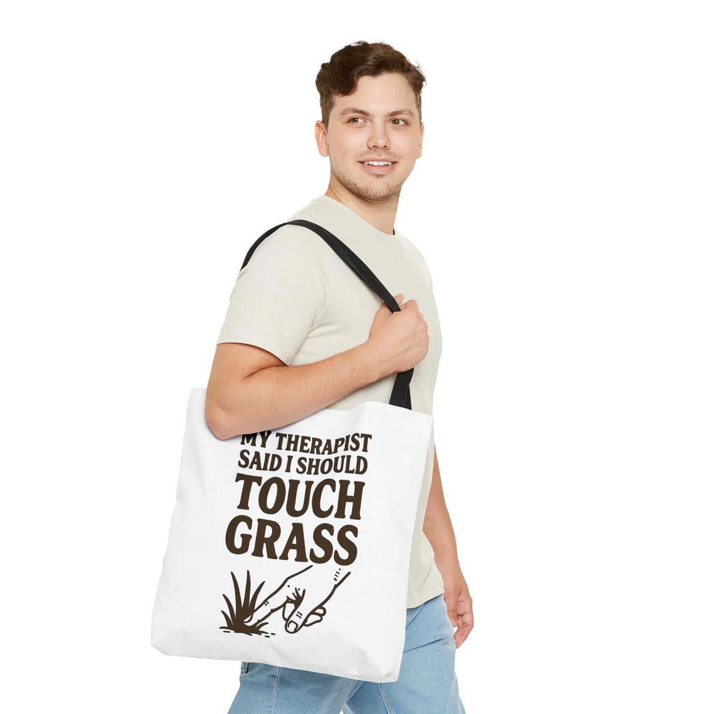 "Touch Grass" Motivational Tote Bag, Gym Carryall, Workout Bag, Reusable Shopping Tote, Eco-Friendly Reusable Bag, Challenge Every System Bag
