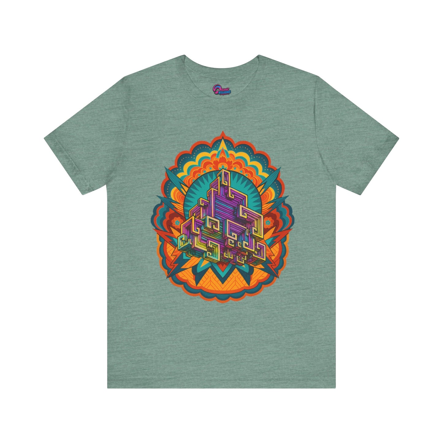 Vibrant Mandala Short Sleeve Tee, Unisex Art Shirt, Colorful Graphic Tee, Bohemian Style T-Shirt, Festival Apparel, Psychedelic Wear
