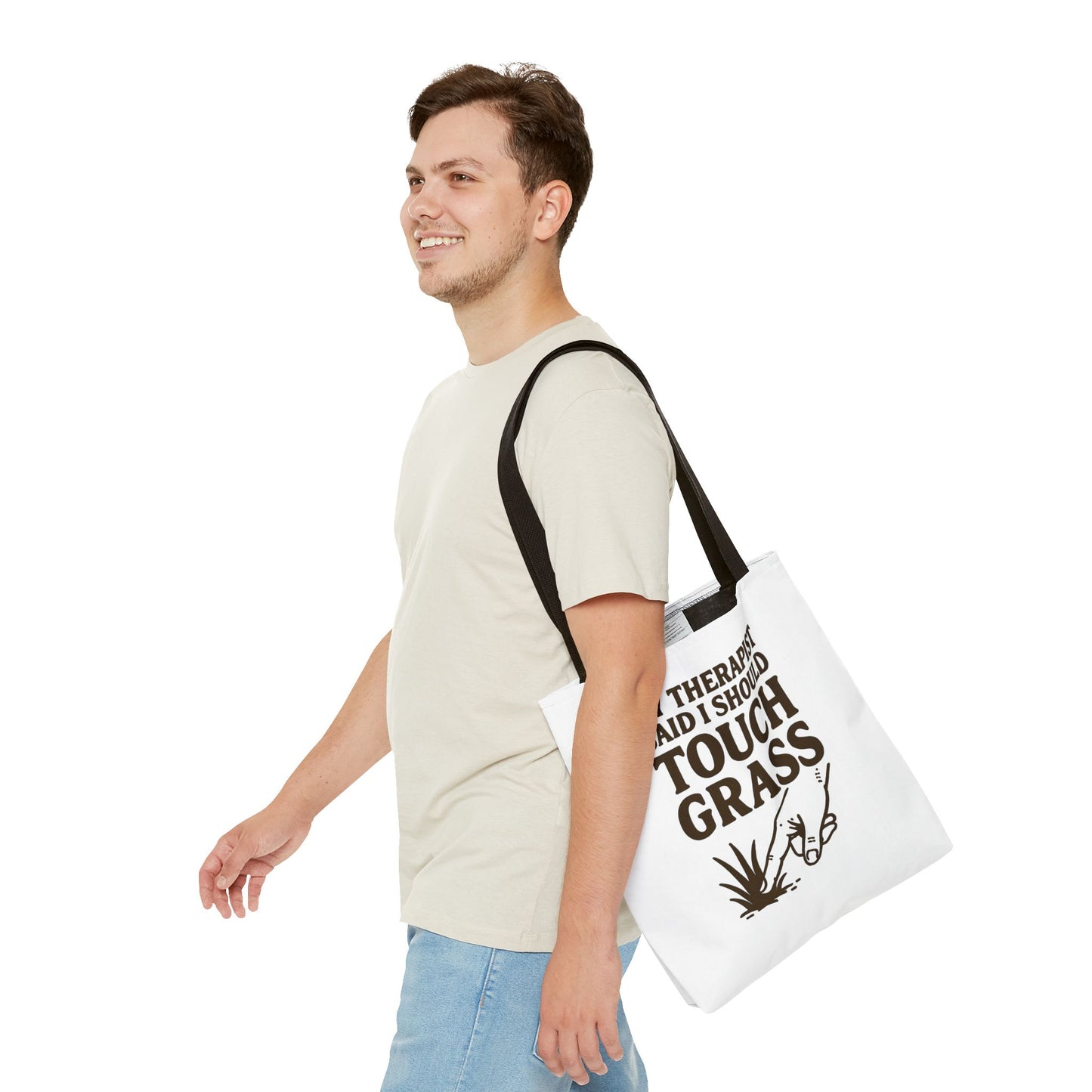 "Touch Grass" Motivational Tote Bag, Gym Carryall, Workout Bag, Reusable Shopping Tote, Eco-Friendly Reusable Bag, Challenge Every System Bag