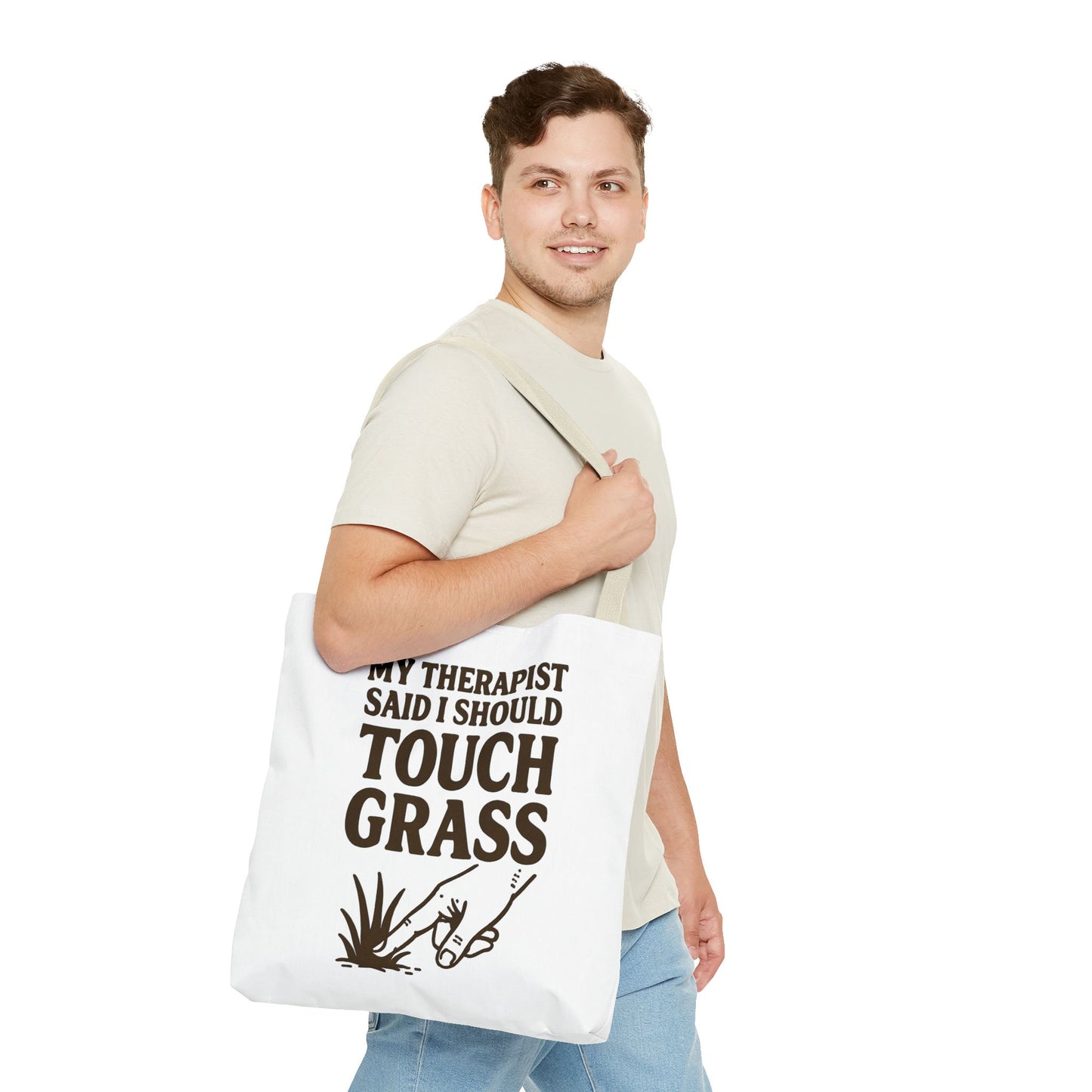 "Touch Grass" Motivational Tote Bag, Gym Carryall, Workout Bag, Reusable Shopping Tote, Eco-Friendly Reusable Bag, Challenge Every System Bag