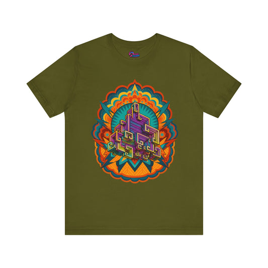 Vibrant Mandala Short Sleeve Tee, Unisex Art Shirt, Colorful Graphic Tee, Bohemian Style T-Shirt, Festival Apparel, Psychedelic Wear