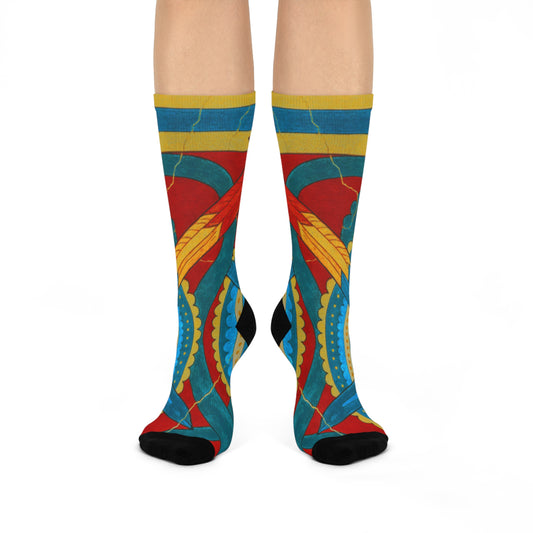 Crew Socks Sacred Design with Mathematical Code Feathers and Medicine Wheels