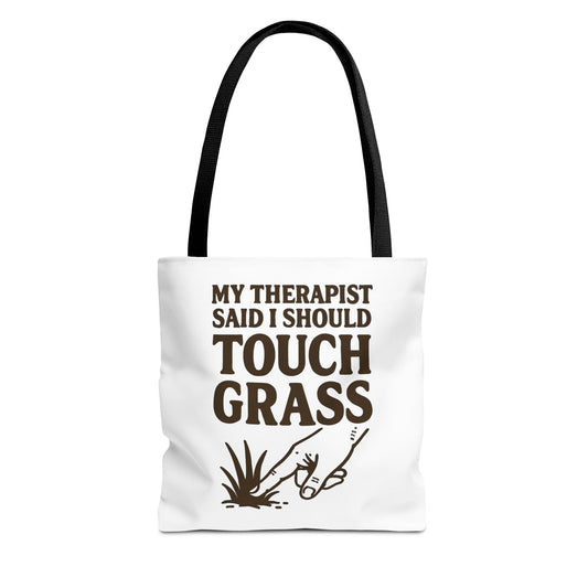 "Touch Grass"  Motivational Tote Bag, Gym Carryall, Workout Bag, Reusable Shopping Tote, Eco-Friendly Reusable Bag, Challenge Every System Bag